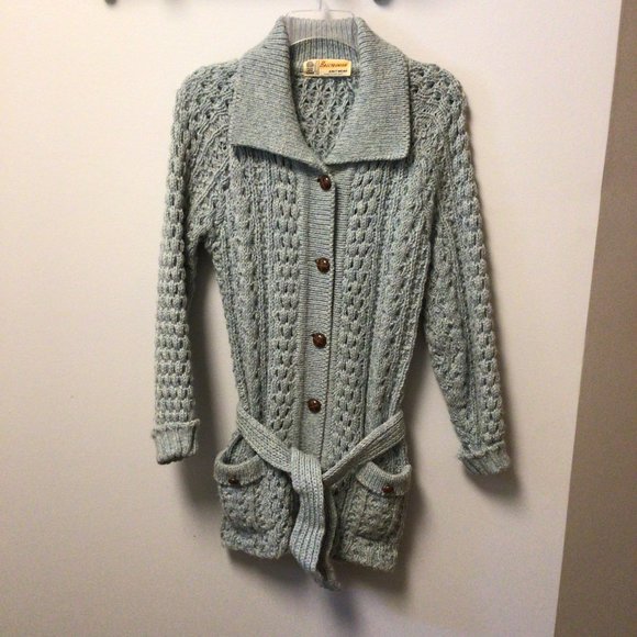 Ballybunion Knitwear - Vintage Light Blue Long Cardigan 100% Wool Sweater made - Picture 5 of 7